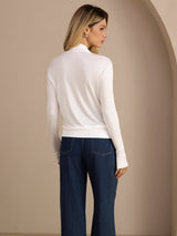 [White] SilkSilky-UK Long Sleeve Wrap Women's Blouse 002