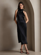[Black] SilkSilky-UK Sleeveless Tie Neck Dress 006