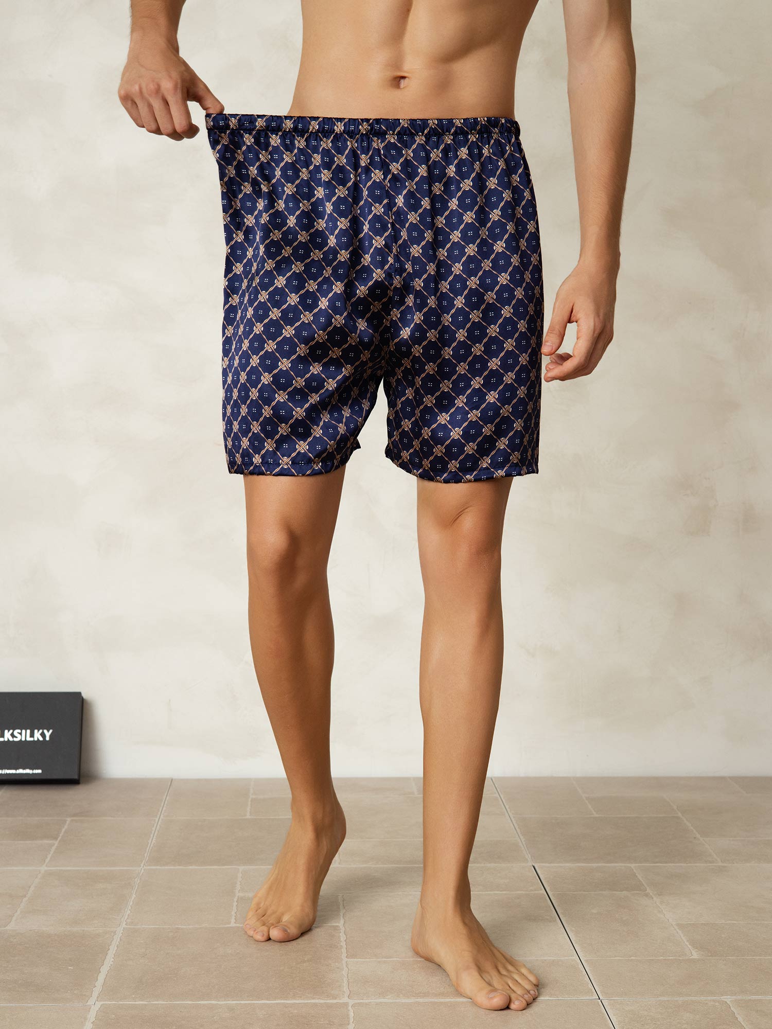 [Navy Chain] SilkSilky-UK 19Momme Pure Silk Mens Sleep Bottoms 002