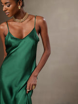 [Green] SilkSilky-UK Spaghetti Strap V Neck Dress 004