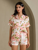 [White Peony] SilkSilky-UK Short Sleeve Notch Collar Women's Pyjamas 001
