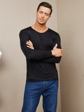 SilkSilky UK Silk Knitted Long Sleeve Round Neck Men's T Shirt Black 004