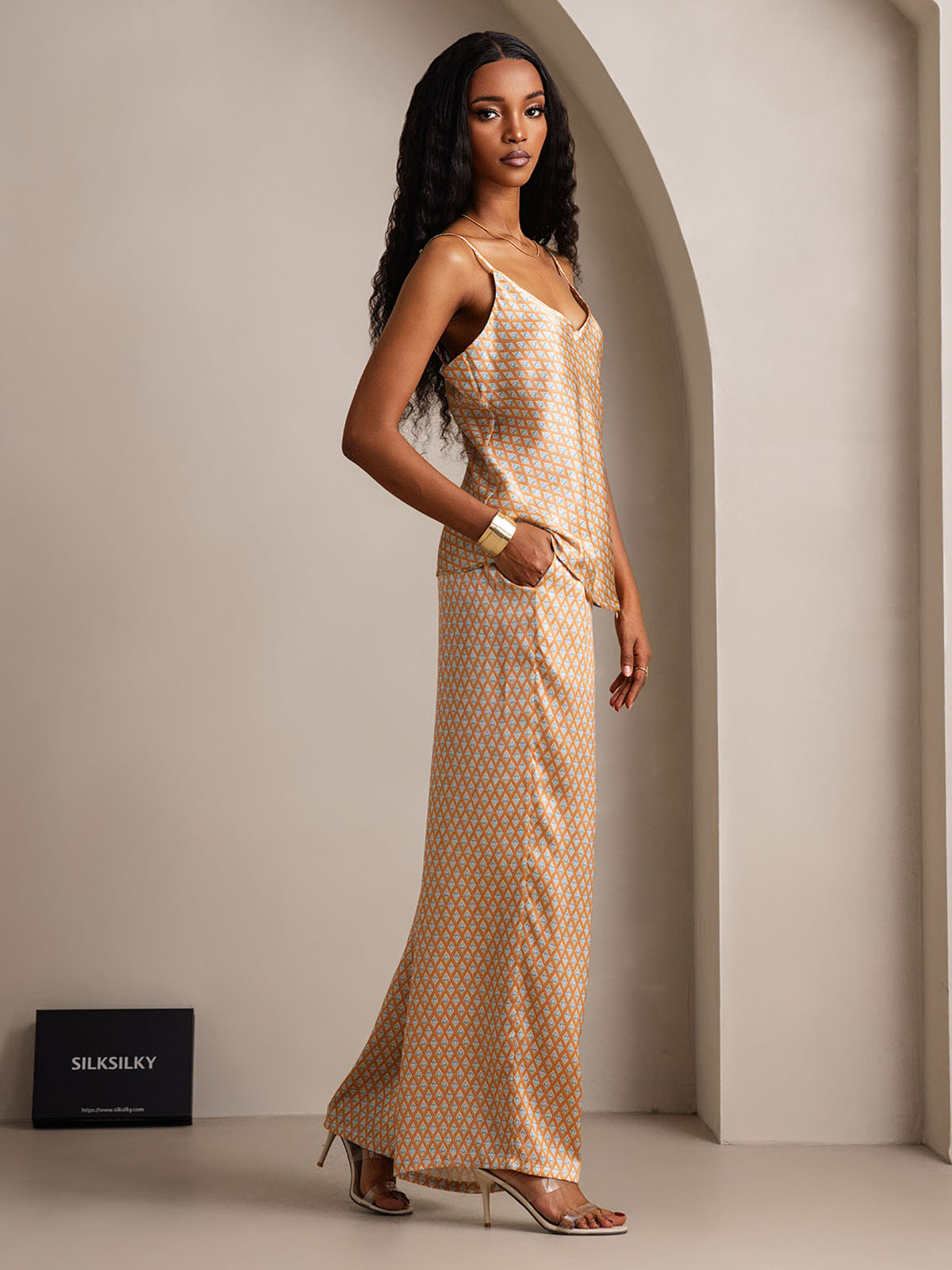 [Floral] SilkSilky-UK Pure Silk V Neck Camisole Set 008,