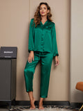 SilkSilky UK Pure Silk Long Sleeve Lapel Women's Pyjamas Green 004