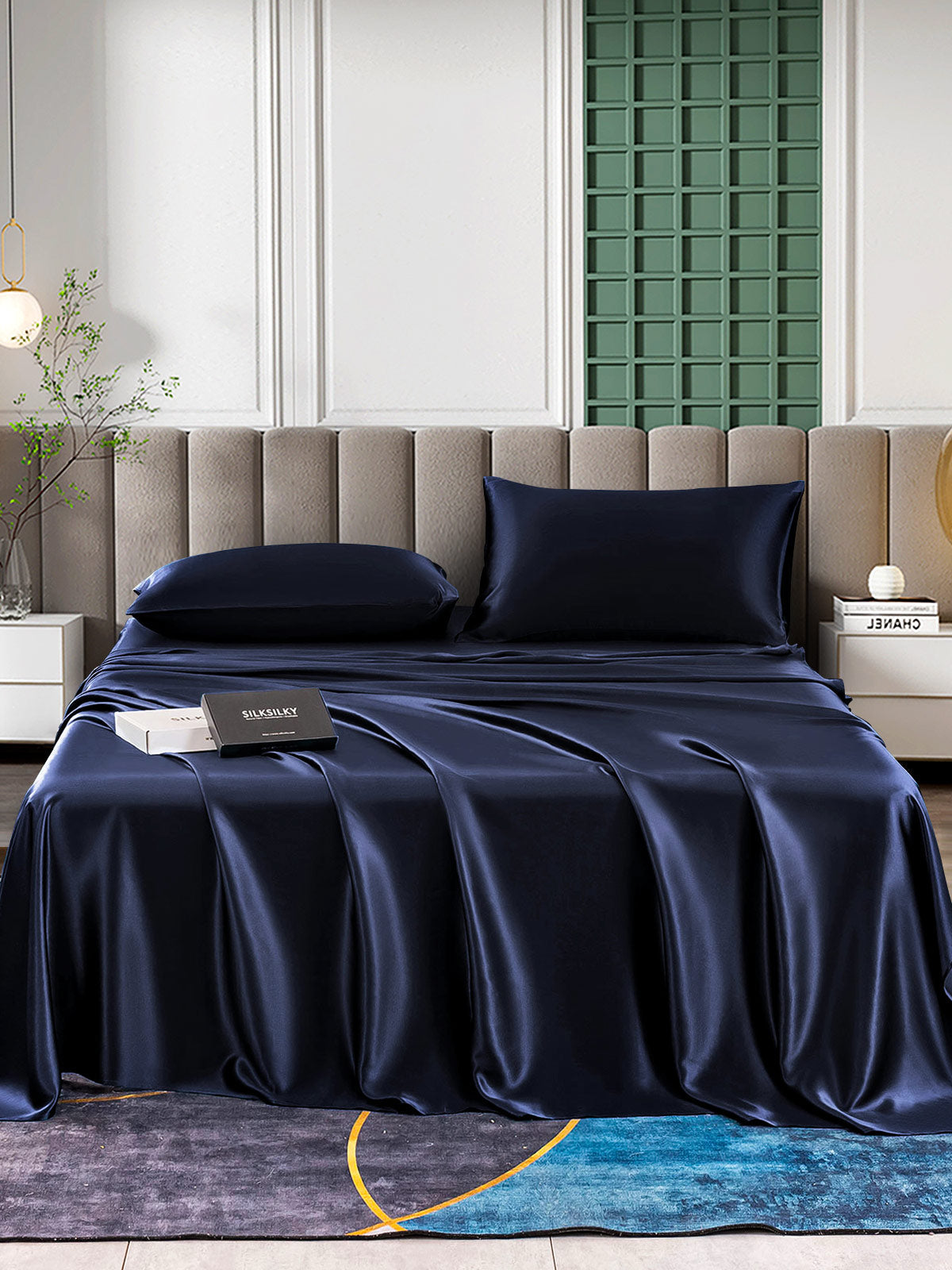 SilkSilky UK 25Momme Pure Silk Bedding Set DarkBlue 001