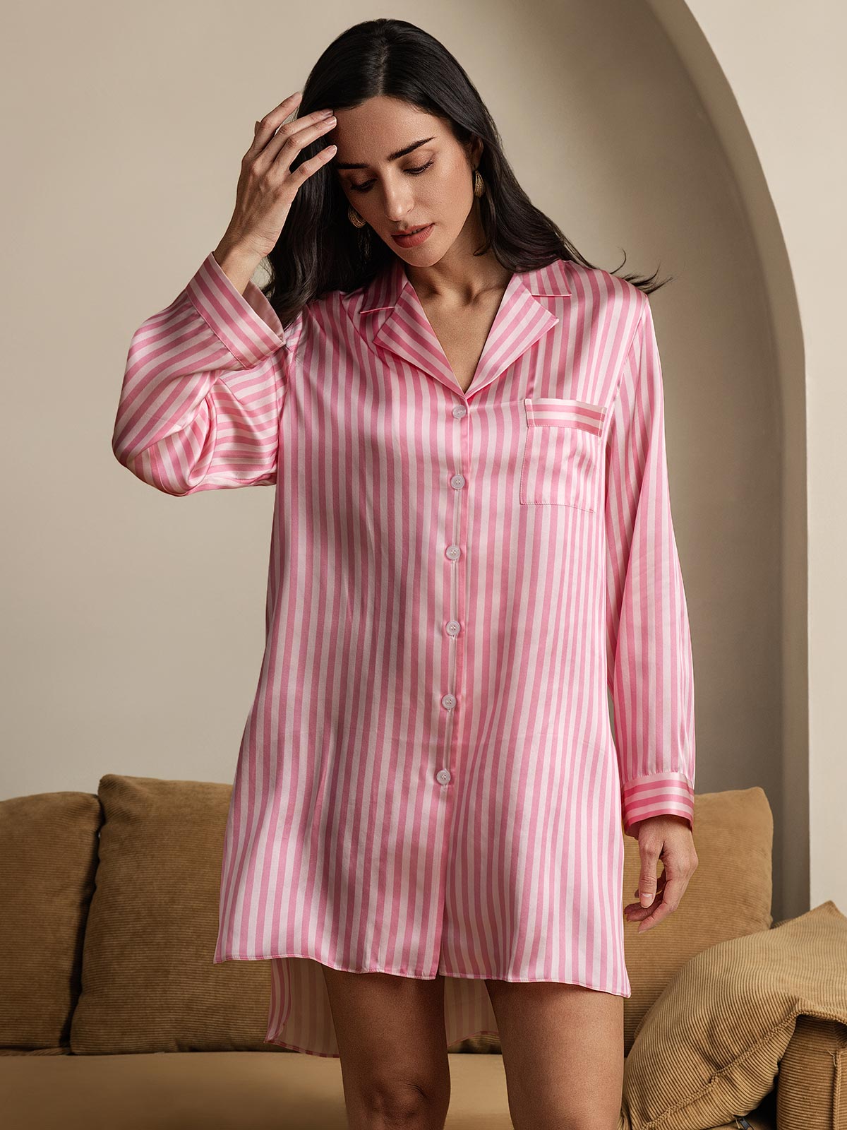 [Pink] SilkSilky-UK Pure Silk Nightshirt 005