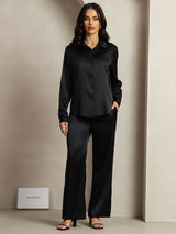[Black] SilkSilky-UK 19Momme Silk Collar Women''s Outfit Sets 001,