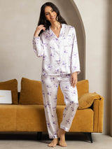 [Lilac Bloom] SilkSilky-UK Pure Silk Notch Collar Women's Pyjamas 003,