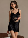 SilkSilky-UK Pure Silk V Neck Camisole Set Black 003