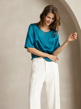 [Teal] SilkSilky-UK Half Sleeve Scoop Neck Women's T-Shirt 003