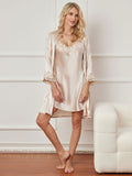 SilkSilky UK 3/4 Sleeve Nightgown&Robe Set Ivory 005