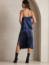 [Dark Blue] SilkSilky-UK Spaghetti Strap Cowl Neck Camisole 002