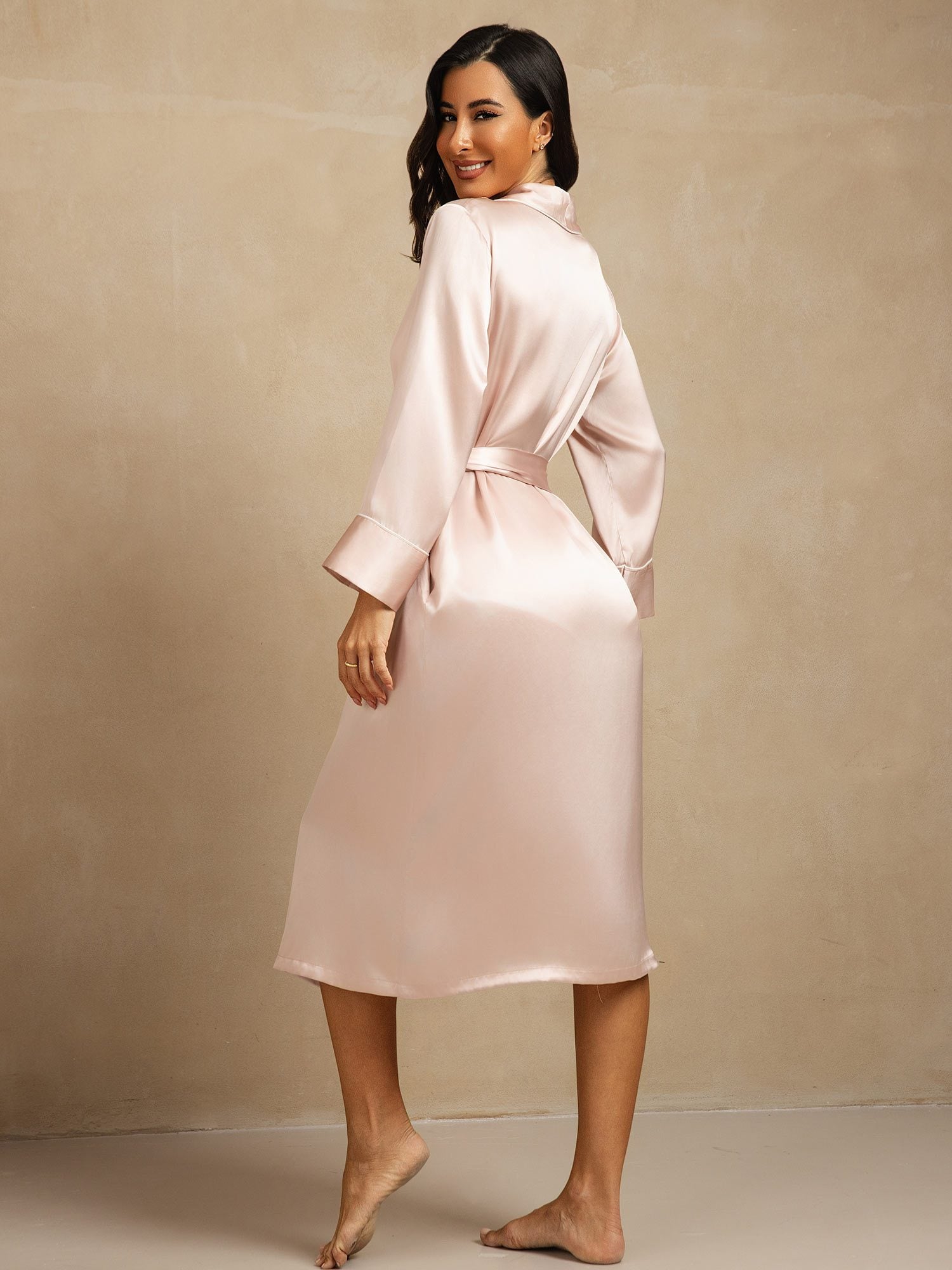 [Pink] SilkSilky-UK Pure Silk Collar Women's Dressing Gown 002