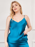 SilkSilky-UK Pure Silk V Neck Plus Size Camisole Top Teal 001