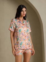 [Pink Fauna] SilkSilky-UK Short Sleeve Notch Collar Women's Pyjamas 003