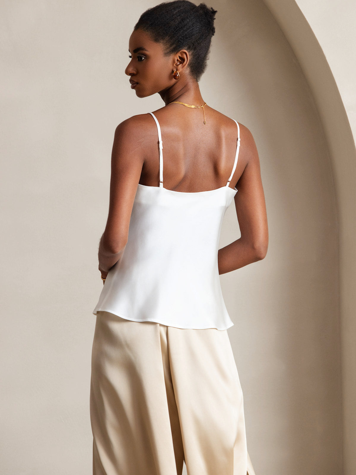[White] SilkSilky-UK Pure Silk V Neck Camisole 002