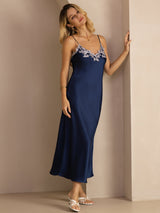 [Blue] SilkSilky-UK Spaghetti Strap V Neck Dress 003