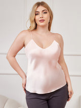[Pink] SilkSilky-UK Spaghetti Strap V Neck Plus Size Camisole Top 001