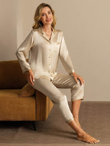 [Champagne] SilkSilky-UK Long Sleeve Lapel Collar Women's Pyjamas 005