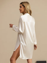 [White] SilkSilky-UK Long Sleeve Lapel Collar Nightshirt 002