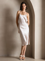 [Beige] SilkSilky-UK Spaghetti Strap Scoop Neck Dress 003