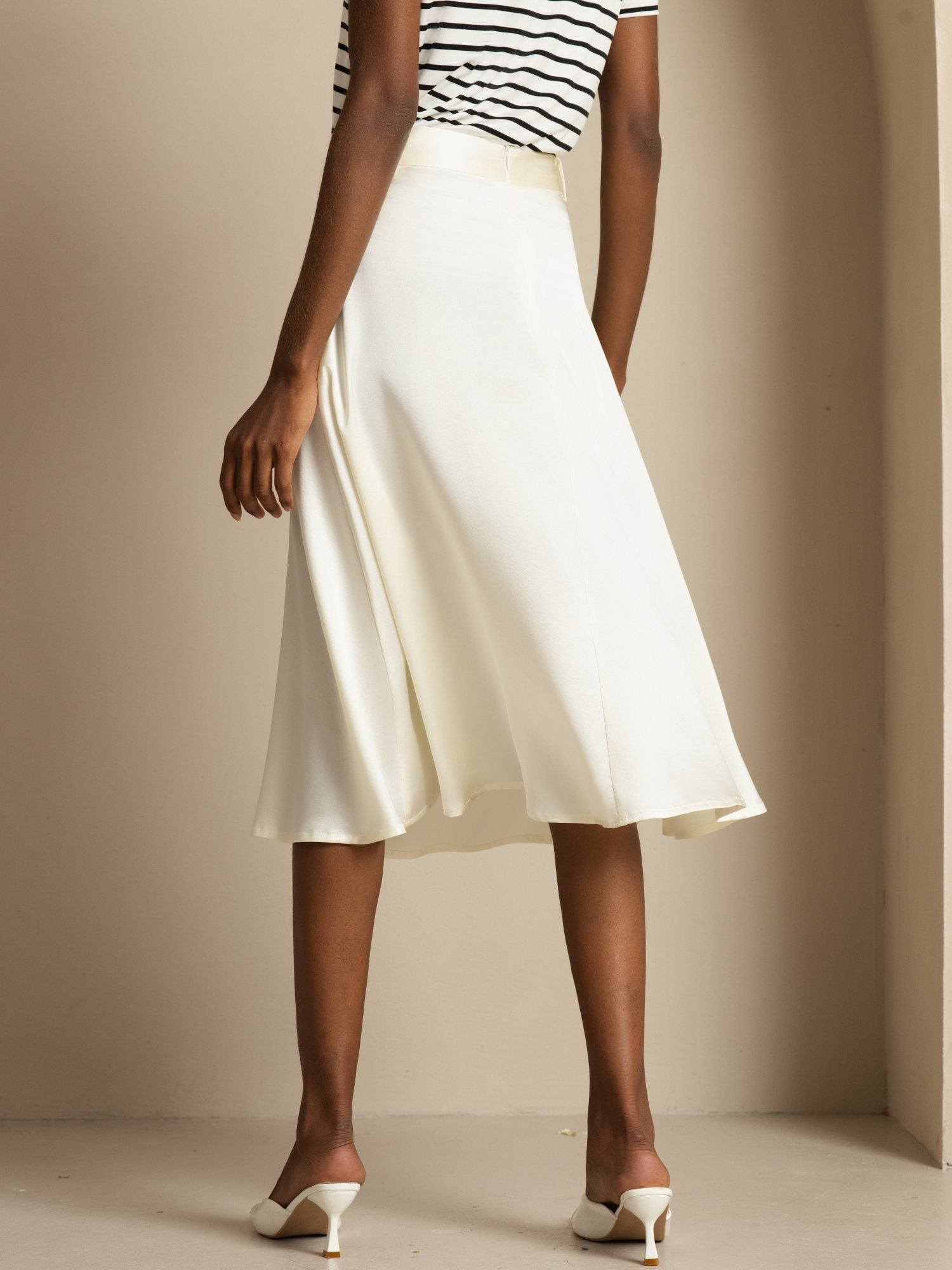 [Ivory] SilkSilky-UK 19Momme Stretch Silk Charmeuse Skirt 002
