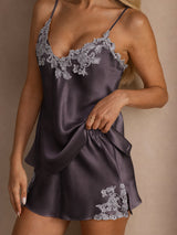 [Purple Gray] SilkSilky-UK Spaghetti Strap V Neck Camisole Set 004