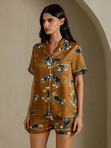[Brown Lion] SilkSilky-UK Short Sleeve Notch Collar Women's Pyjamas 003