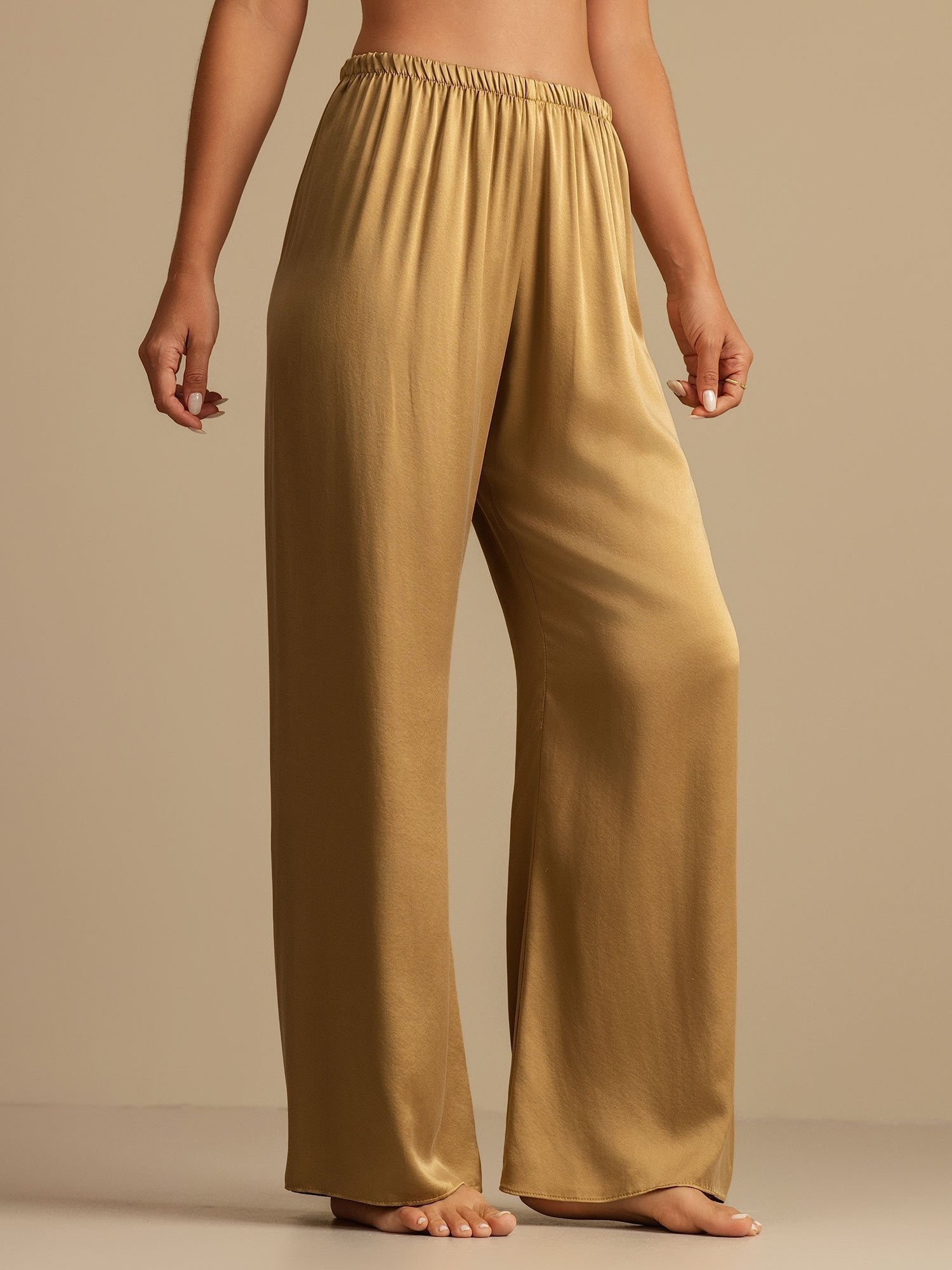 [Tan] SilkSilky-UK 19Momme Machine-Washable Silk Womens Sleep Bottoms 003