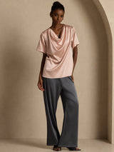 [Tuscany] SilkSilky-UK Short Sleeve Cowl Neck Women's Blouse 006