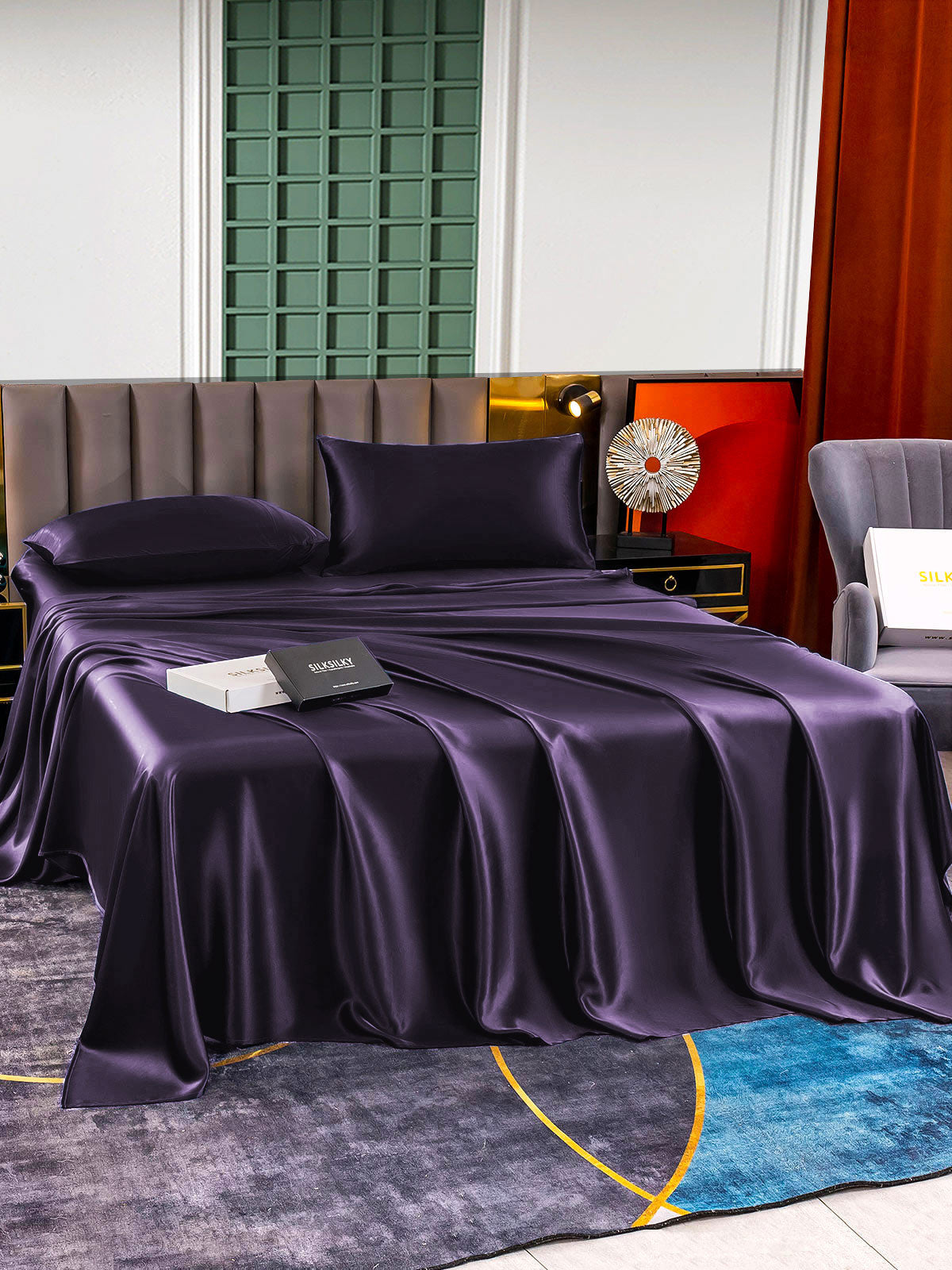 [Deep Purple] SilkSilky-UK 22Momme Pure Silk Bedding Set 006,