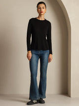 [Black] SilkSilky-UK Pure Silk Round Neck Women's T-Shirt 004