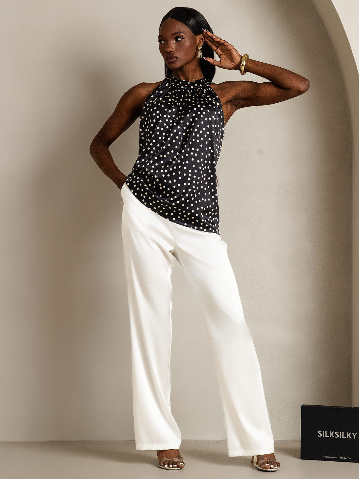 [Black+White] SilkSilky-UK 19Momme Silk Womens T-Shirt 006