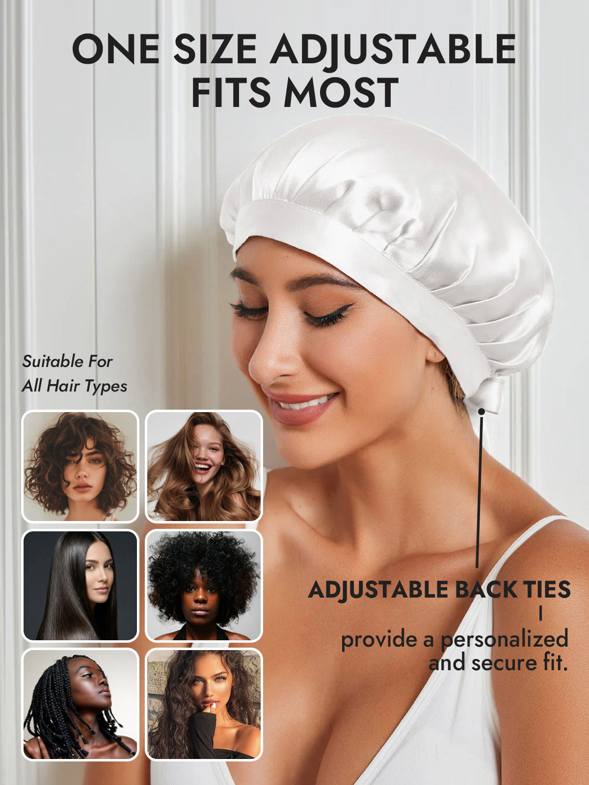 [White] SilkSilky-UK Pure Silk Sleep Cap 005