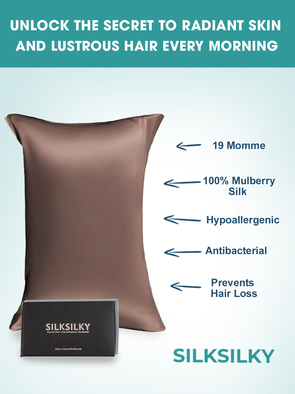 SilkSilky-UK 19Momme Pure Silk Pillowcase Brown 002