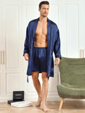 SilkSilky UK Pure Silk 3/4 Sleeve Lapel Men's Dressing Gown DarkBlue 007