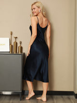 [Dark Blue] SilkSilky-UK Spaghetti Strap V Neck Nightdress 002
