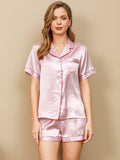 SilkSilky-UK Pure Silk Short Sleeve Lapel Women's Pyjamas Lavender 003