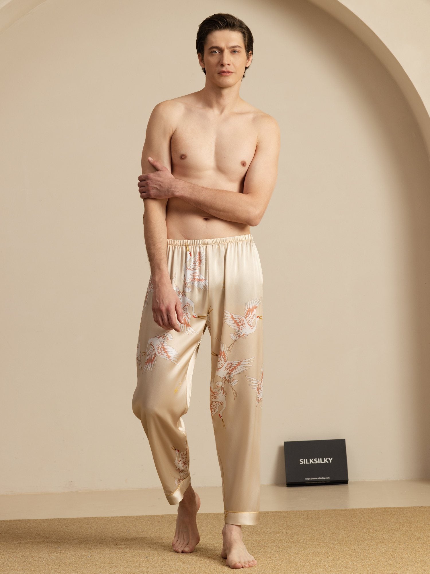 [Champagne] SilkSilky-UK 19Momme Mens Sleep Bottoms 006