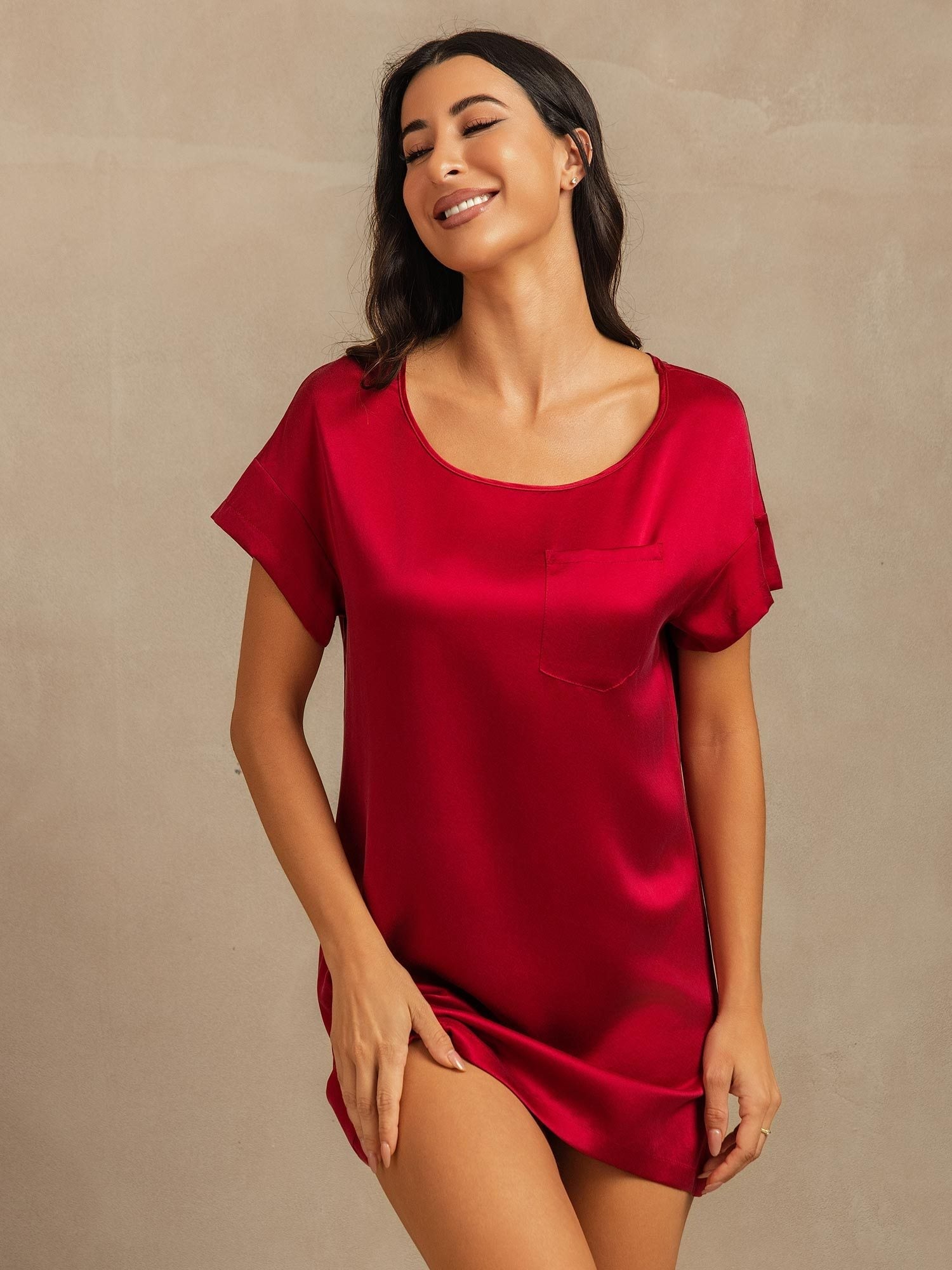 [Wine] SilkSilky-UK 19Momme Silk Crew Nightdress 003