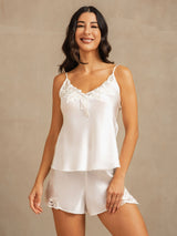 [White] SilkSilky-UK Spaghetti Strap V Neck Camisole Set 006