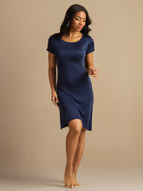 [Dark Blue] SilkSilky-UK Short Sleeve Round Neck Nightdress 007
