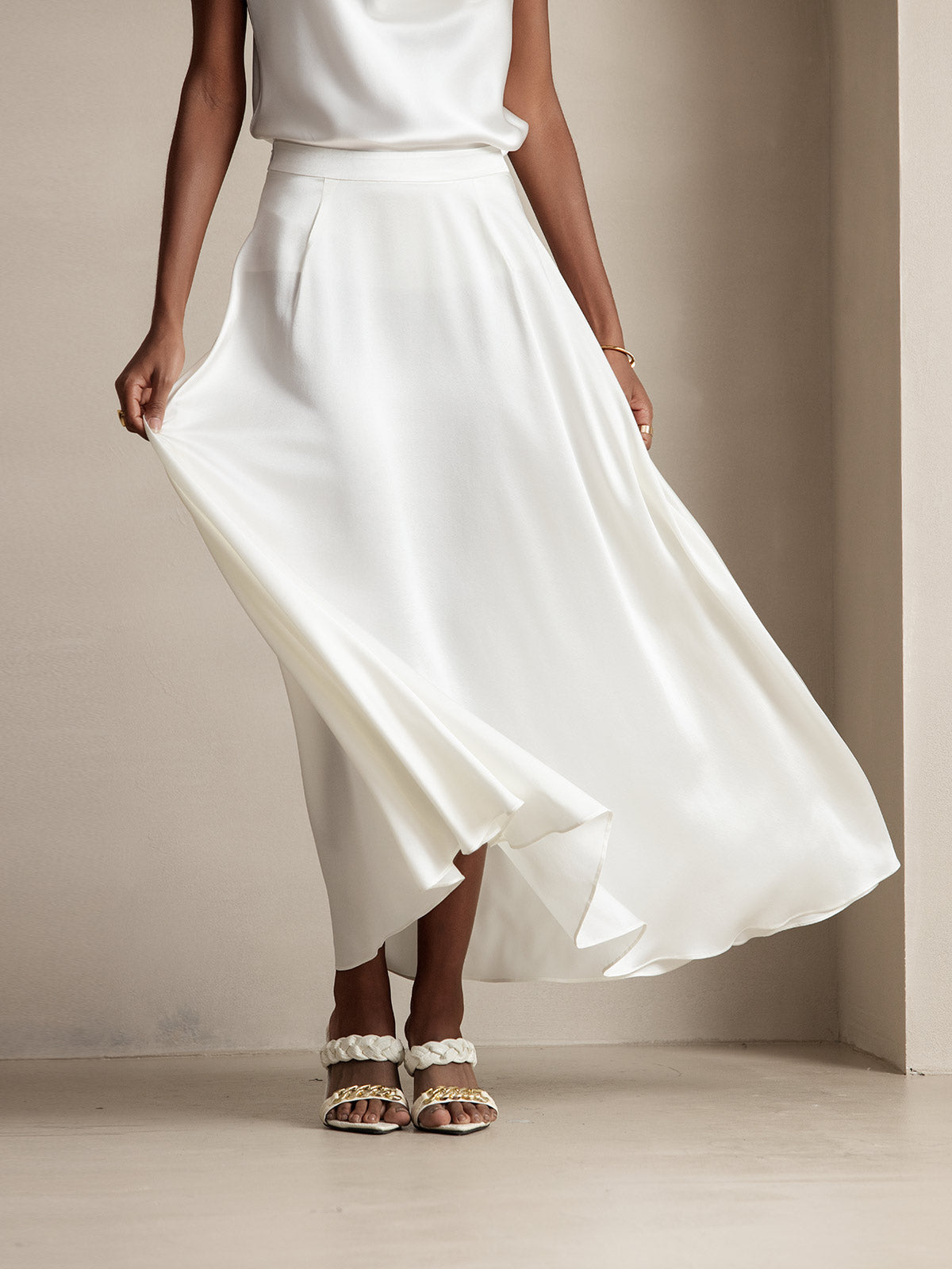 [White] SilkSilky-UK 19Momme Silk Skirt 003