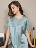 SilkSilky UK Pure Silk Short Sleeve Round Neck Nightdress LightBlue 006