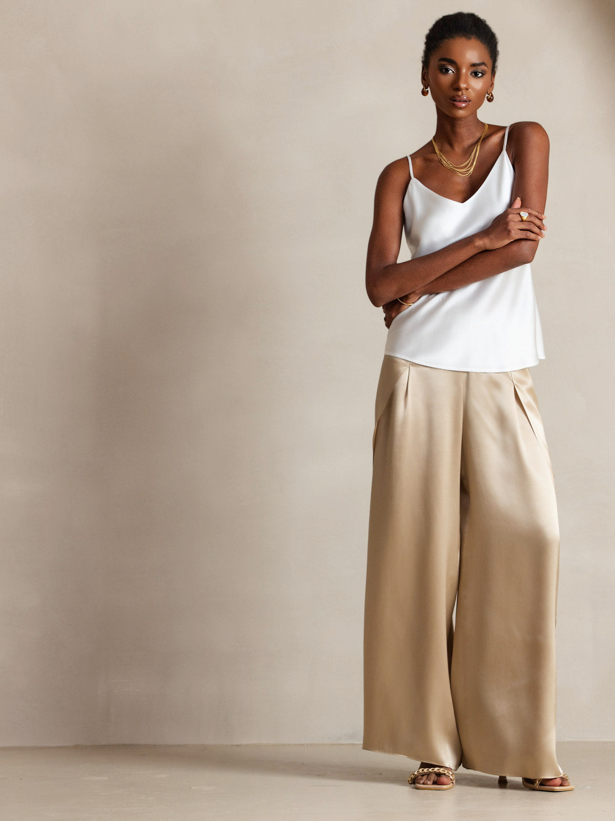 [White] SilkSilky-UK Pure Silk Sleeveless V Neck Camisole 006