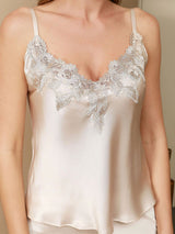 [Beige] SilkSilky-UK Spaghetti Strap V Neck Camisole Set 004