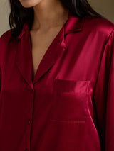 [Wine] SilkSilky-UK Long Sleeve Lapel Collar Nightshirt 004