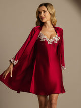 [Wine] SilkSilky-UK 3/4 Sleeve V Neck Nightdress&Dressing gowns 001