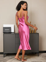 [Rose Red] SilkSilky-UK Spaghetti Strap V Neck Nightdress 003