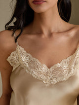 [Champagne] SilkSilky-UK Spaghetti Strap V Neck Nightdress 004